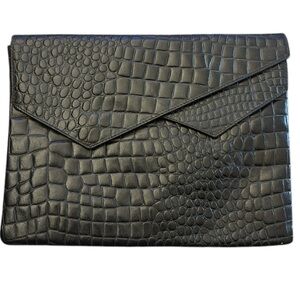 Vintage Black‎ Leather Crocodile-Embossed Women’s Clutch Made in Italy